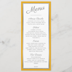 ELEGANT DINNER MENU modern reception mustard grey