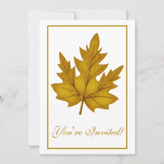 Elegant Dinner Party Invitation Autumn Leaf 2 (Front)