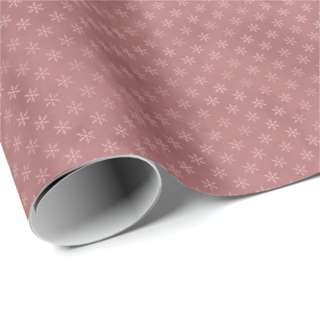 Elegant Dirty Blush Pink Snowflake Christmas Gift Wrapping Paper (Roll Corner)