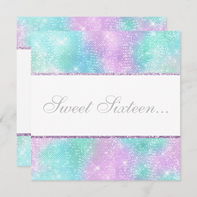 ELEGANT DISCO AQUA GLITTER SWEET 16 INVITATION (Front/Back)