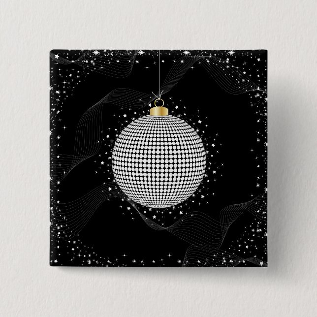 Elegant Disco Ball Christmas Ornament 2 Inch Square Button (Front)