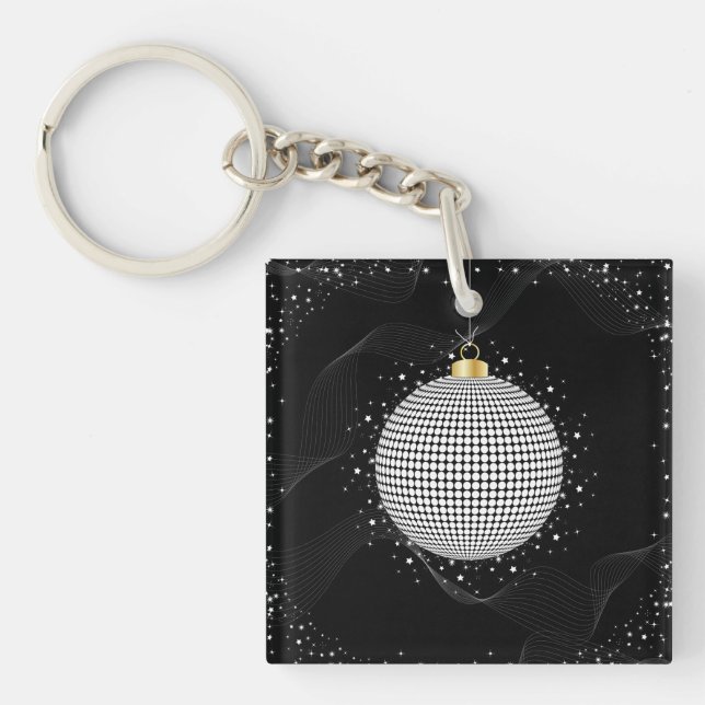 Elegant Disco Ball Christmas Ornament Keychain (Front)