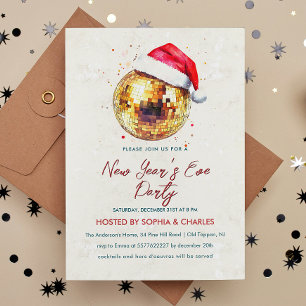 Elegant Disco Ball Script New Year's Eve Party Invitation