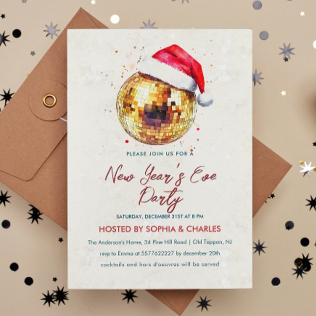 Elegant Disco Ball Script New Year's Eve Party  Invitation (Creator Uploaded)