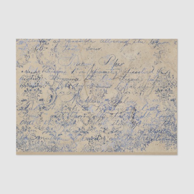 Elegant Distressed Blue Damask Tissue Paper (Front)