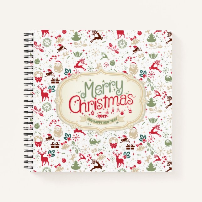 Elegant Ditsy Christmas and New Year Guestbook Notebook (Front)