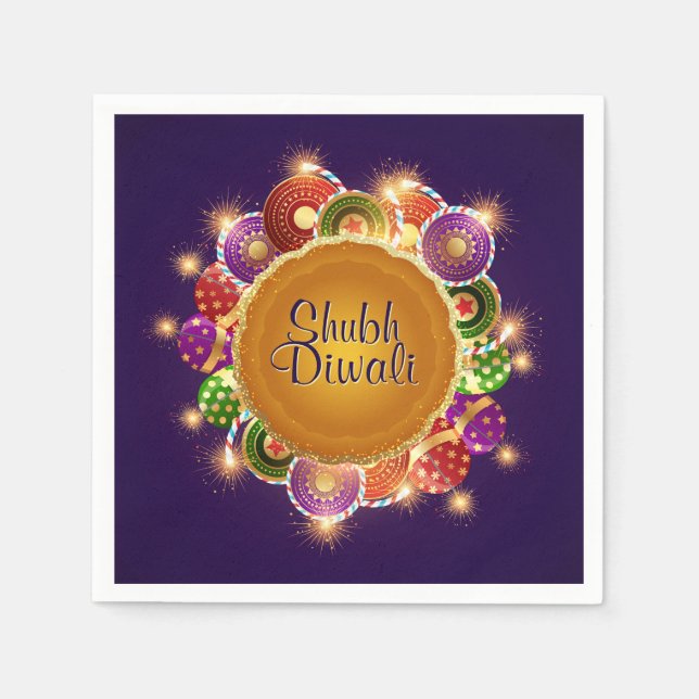 Elegant Diwali Colourful Fireworks Napkin (Front)