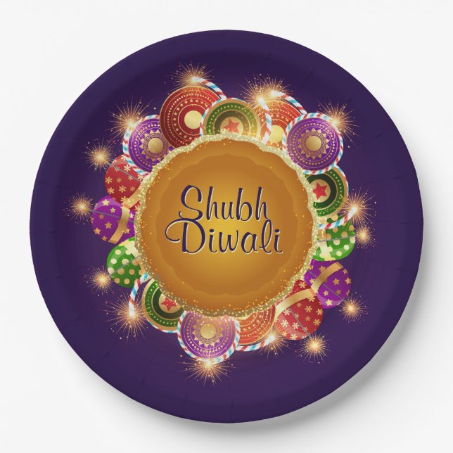 Elegant Diwali Colourful Fireworks Paper Plate (Front)