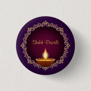 Elegant Diwali Diyas Purple 1 Inch Round Button