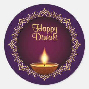 Elegant Diwali Diyas Purple Classic Round Sticker