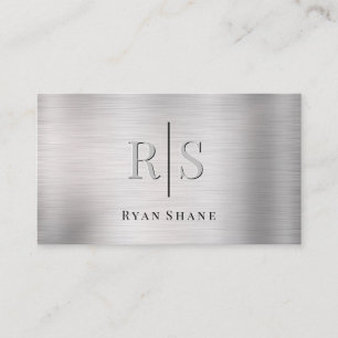 Elegant DIY 3-D Monogram & Blk Name Brushed Silver Business Card