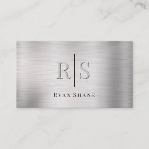 Elegant DIY 3-D Monogram & Blk Name Brushed Silver Business Card