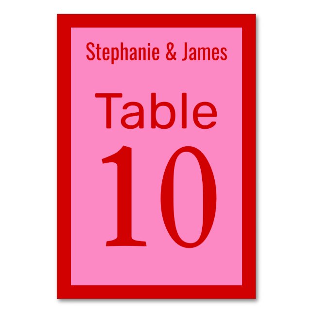 Elegant DIY Colours Pink #3 Red Table Number (Front)