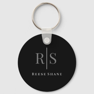 Elegant DIY Grey Monogram & White Name, Black Keychain