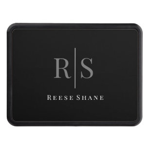 Elegant DIY Grey Monogram & White Name, Black Trailer Hitch Cover