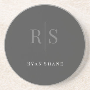 Elegant DIY Grey Monogram & White Name, Dark Grey Coaster