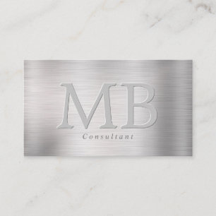 Elegant DIY Monogram, Brushed Steel Business Card