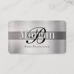 Elegant DIY Monogram Name, Lt & Dk Brushed Steel 2 Business Card