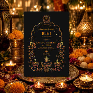 Elegant Diyas Black and Golden Diwali Invitation