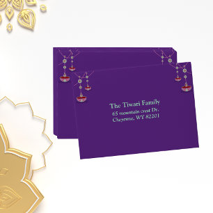 Elegant diyas with purple backgroundcustom diwali envelope