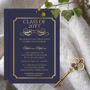 Elegant Dk Blue University Graduation Party Gold
