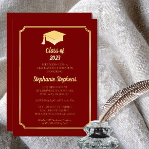 Elegant Dk Red University Graduation Party Gold