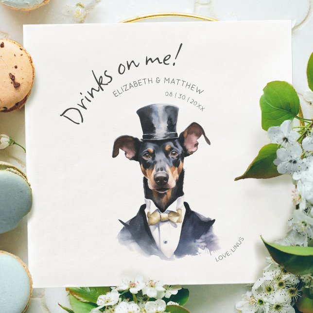 Elegant Doberman Waiter Watercolor Customizable Napkin (Creator Uploaded)