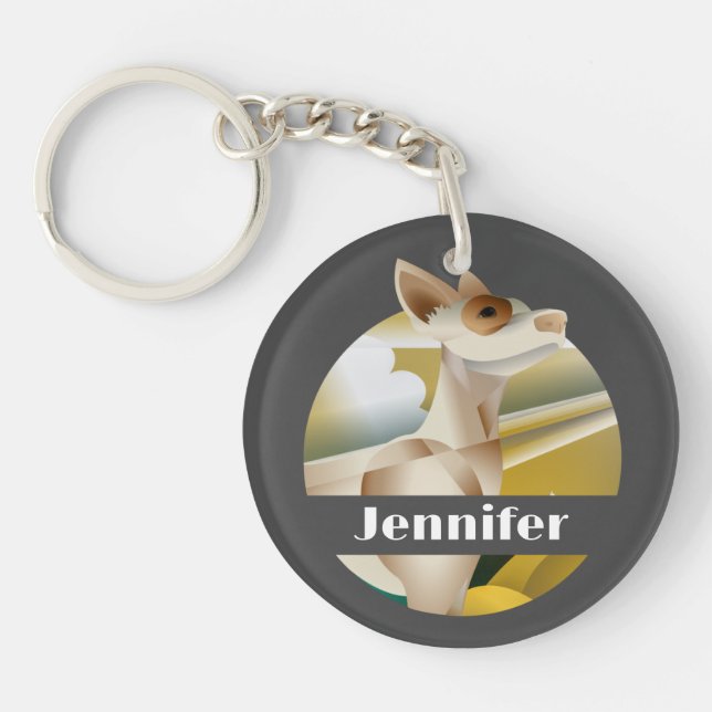Elegant dog art deco custom name keychain (Front)