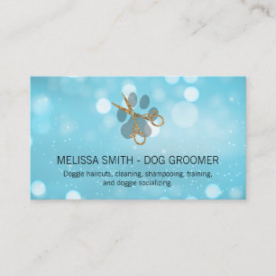 Elegant Dog Groomer   Blue Boke Business Card