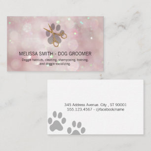 Elegant Dog Groomer   Pink Bokeh Business Card