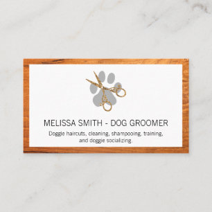 Elegant Dog Groomer   Wood Grain Business Card