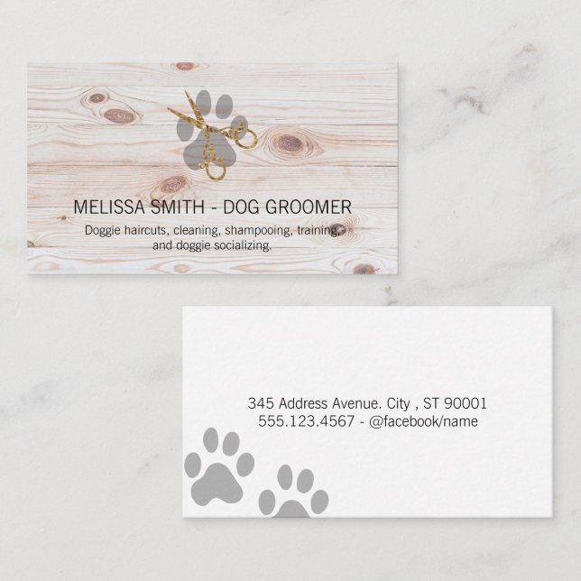 Elegant Dog Groomer | Wooden Boards Business Card (Front/Back)