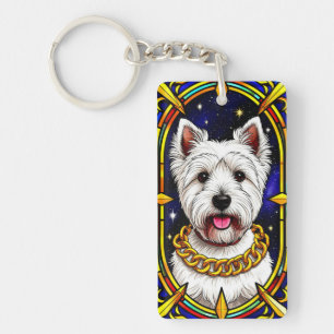 Elegant Dog in Artistic Stained Glass Art Keychain
