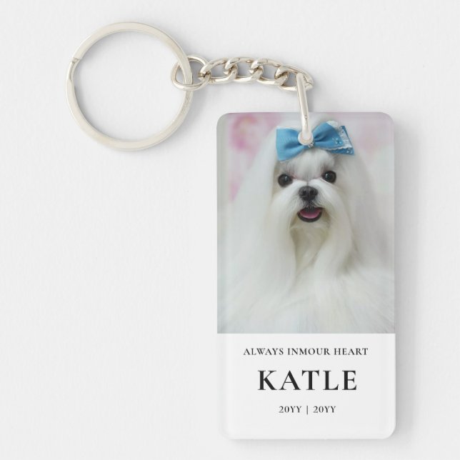 Elegant Dog Memorial Photo Keepsake Keychain (Front)