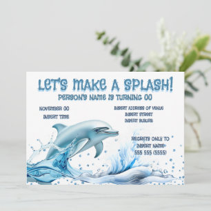 Elegant Dolphin Party Invite   Blue Glitter