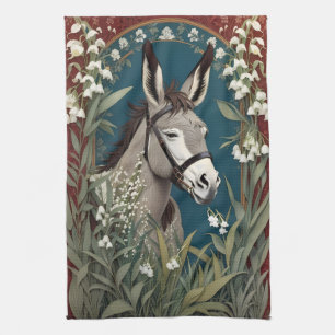 Elegant Donkey and Lily of The Valley Flowers Kitchen Towel