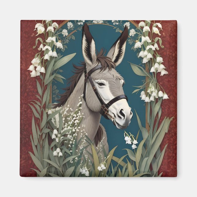 Elegant Donkey and Lily of The Valley Flowers Magnet (Front)