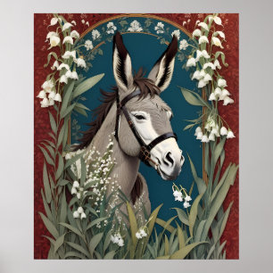 Elegant Donkey and Lily of The Valley Flowers Poster
