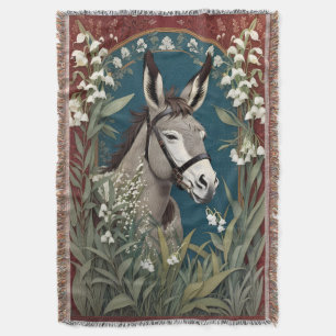 Elegant Donkey and Lily of The Valley Flowers Throw Blanket