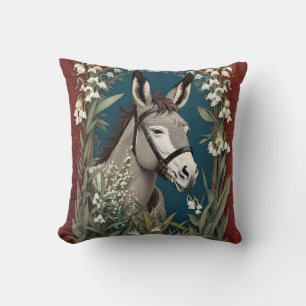Elegant Donkey and Lily of The Valley Flowers Throw Pillow