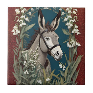 Elegant Donkey and Lily of The Valley Flowers Tile