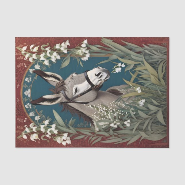 Elegant Donkey and Lily of The Valley Flowers Tissue Paper (Front)