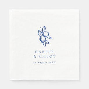 Elegant Doodle Blue Lemons Wedding Napkin