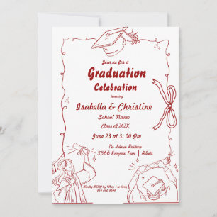 Elegant Doodle Style Hand Drawn Graduation Invitation