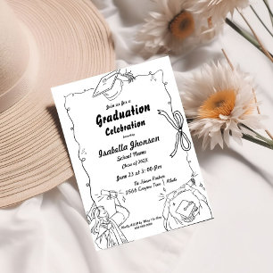 Elegant Doodle Style Hand Drawn Graduation Invitation