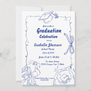 Elegant Doodle Style Hand Drawn Graduation Invitation