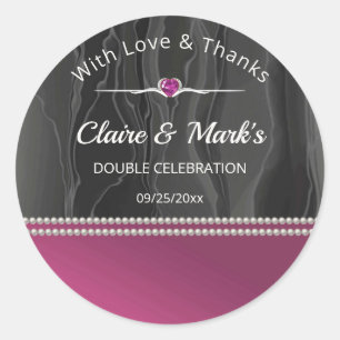 Elegant Double Birthday With Love and Thanks Ruby Classic Round Sticker