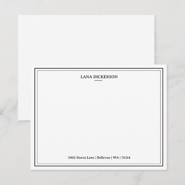 Elegant Double Border Personalized Stationery Flat Card (Front/Back)