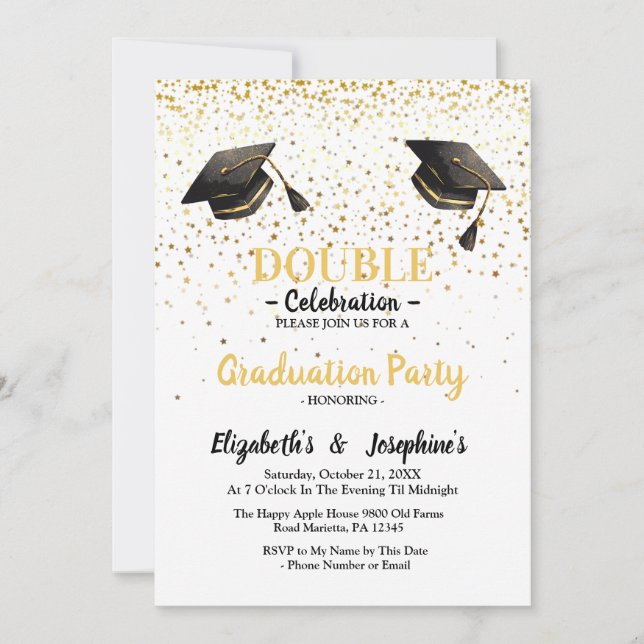 Elegant double  Celebration Graduation Party 2025 Invitation (Front)
