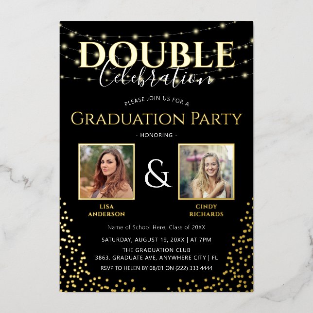 Elegant Double Celebration Graduation Party Gold (Front)